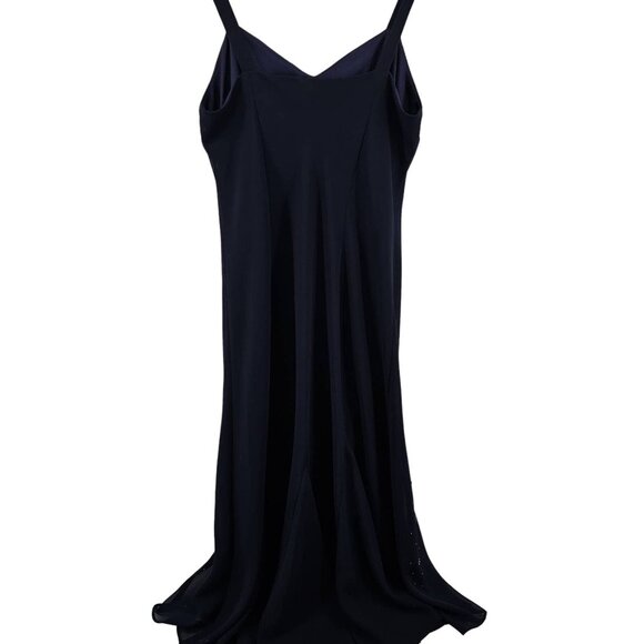 R&M Richards Beaded Slip Chiffon Dress Size 16 Navy Blue - Picture 8 of 8